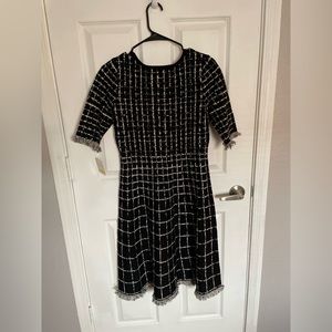 NWT- Medium (8) Grid Pattern A-Line dress 👗 Black/White Alabaster: Nordstrom